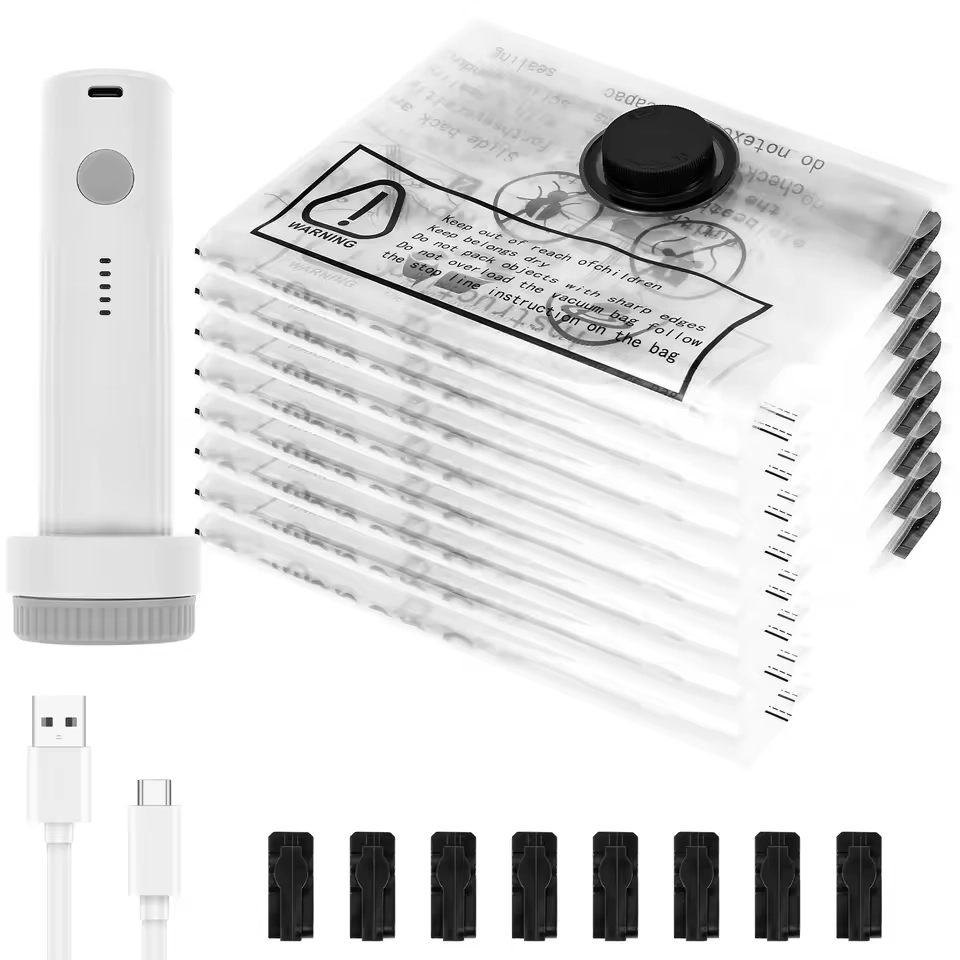 9Pcs Vacuum Storage Bags with USB Electric Pump Rapid Compression Double Zipper Lock Triple Seal 