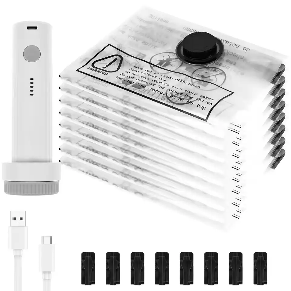 9Pcs Vacuum Storage Bags with USB Electric Pump Rapid Compression Double Zipper Lock Triple Seal 